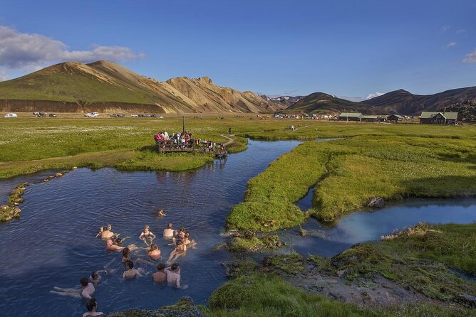 Landmannalaugar Hiking, Haifoss Waterfall and Hot Springs Tour - Stop 1: Hjálparfoss and its turquoise pool
